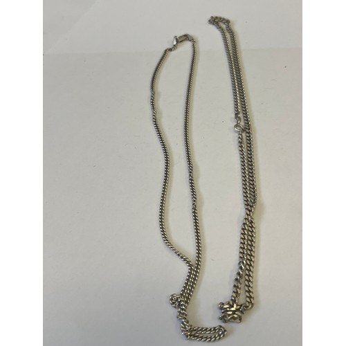 28 - 2 HEAVY SOLID SILVER CHAINS BOTH 18INCHES LONG 1 WITH FLAT LINKS THE OTHER WITH ROPE LINKS WEIGHT 21... 