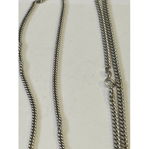 28 - 2 HEAVY SOLID SILVER CHAINS BOTH 18INCHES LONG 1 WITH FLAT LINKS THE OTHER WITH ROPE LINKS WEIGHT 21... 