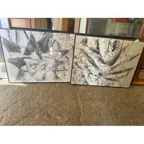 326 - A pair of abstract art original flower paintings