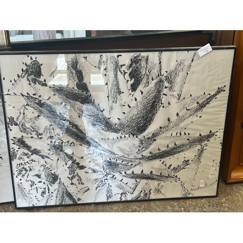 326 - A pair of abstract art original flower paintings