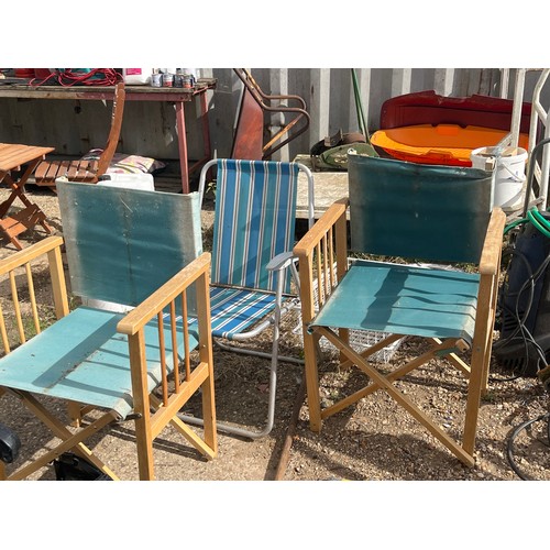 387 - 3 Parasols and 3 folding chairs