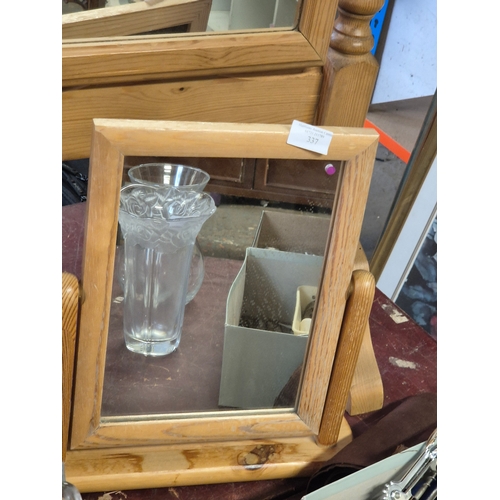 336 - A tall pine cheval mirror plus a smaller matching dressing table mirror