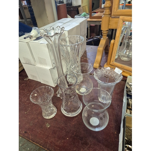 338 - Collection of 7 glass and crystal vases in various styles