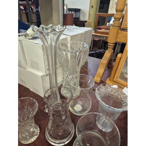 338 - Collection of 7 glass and crystal vases in various styles