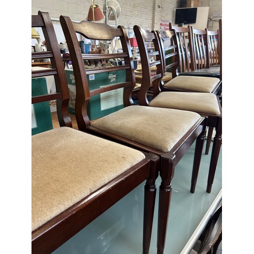 368 - Set of 6 dark wood dining chairs with shaped top rail