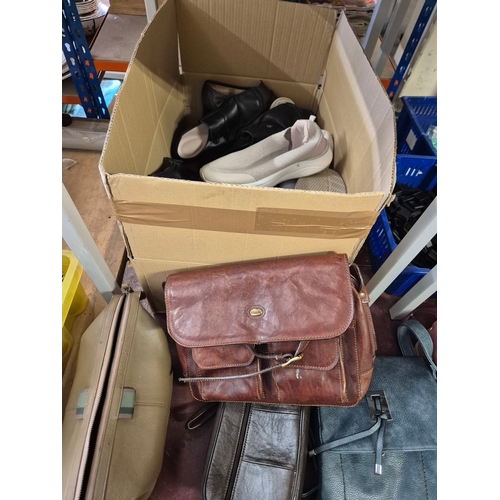 340 - Large box of ladies shoes plus leather bags