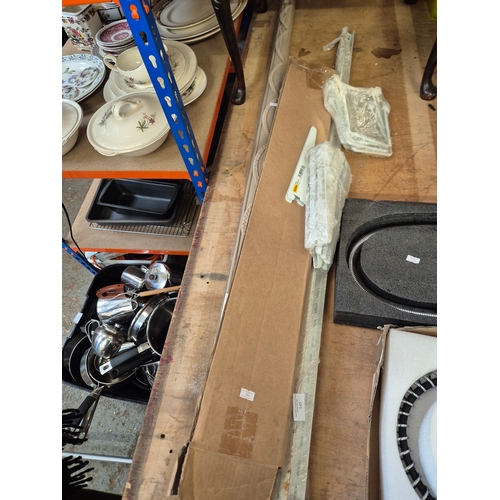 345 - Metal shelving, drain rods and a new blind