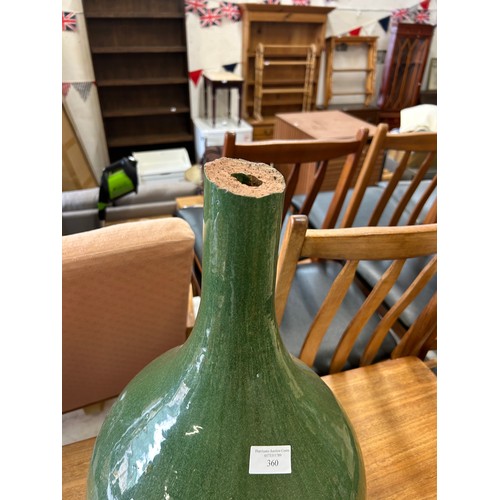 360 - Very large & heavy green glazed bottle vase - damage to top