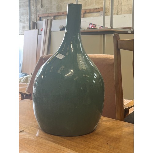 360 - Very large & heavy green glazed bottle vase - damage to top