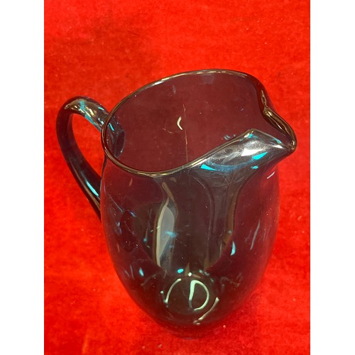 4 - A LARGE WHITEFRIARS GLASS JUG KING FISHER BLUE IN GOOD CONDITION