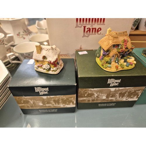 350 - 4 Lilliput Lane cottages with the boxes - Little Dog Lost, Winter Warmer, Waterside Mill and Armada ... 