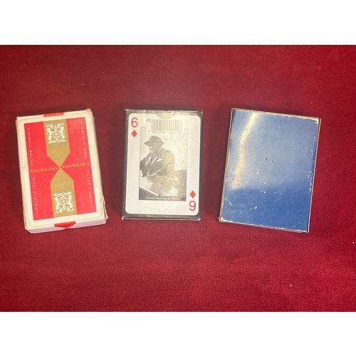 35 - 3 PACKS OF VINTAGE CARDS WINSTON CHURCHILL PHOTOS,  A PACK INSIDE A METAL CASE, PLUS A SET OF EMBASS... 