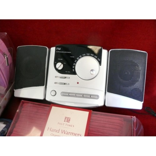 70 - New Indulge Yourself pamper set plus Past Times orange and clover handwarmers, Radio alarm clock and... 