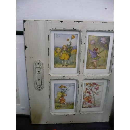 112 - SHABBY CHIC PICTURE FRAME IN THE STYLE OF A WINDOW FRAME AND A FRAMED CHINESE INK OF A HORSE