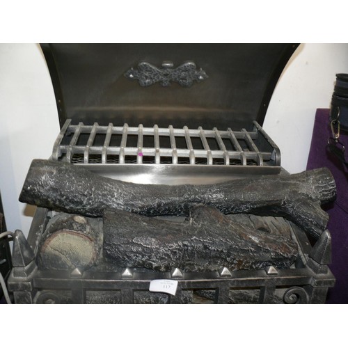 117 - Large decorative metal electric fireplace with log effect