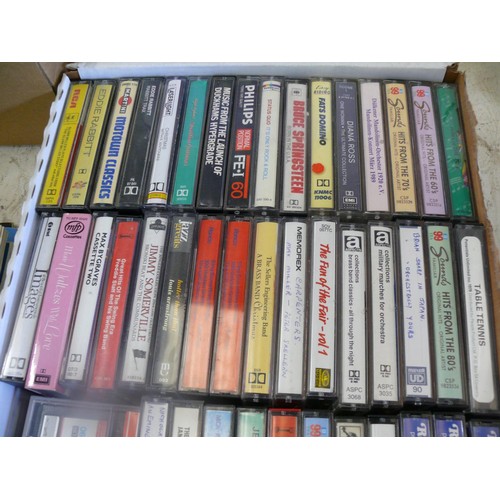 196 - Box of cassette tapes to include Status Quo, Bruce Springsteen, Diana Ross, Fats Domino plus many mo... 