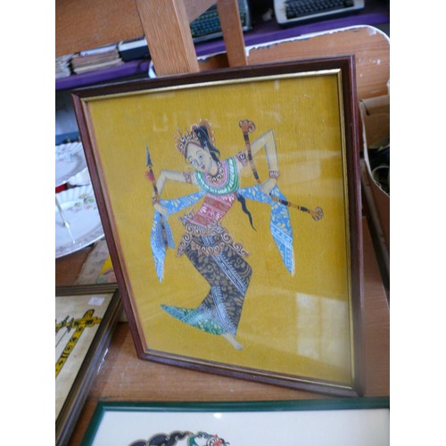 198 - 4 pieces of framed Ethnic artwork Thai, Ethiopian and Balinese
