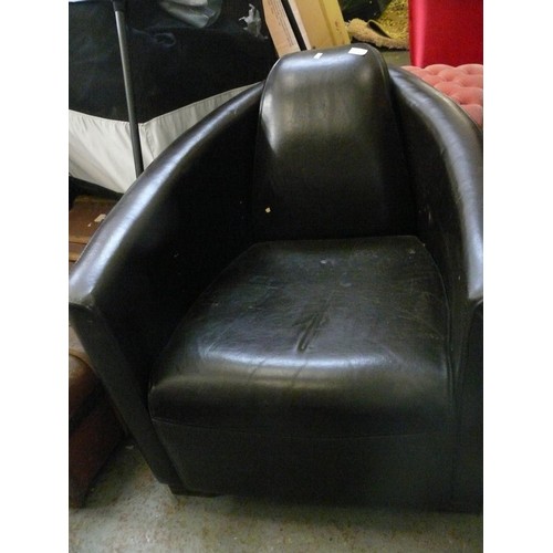 240 - Unusual Retro brown faux leather tub chair