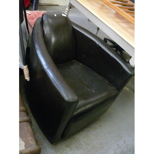240 - Unusual Retro brown faux leather tub chair