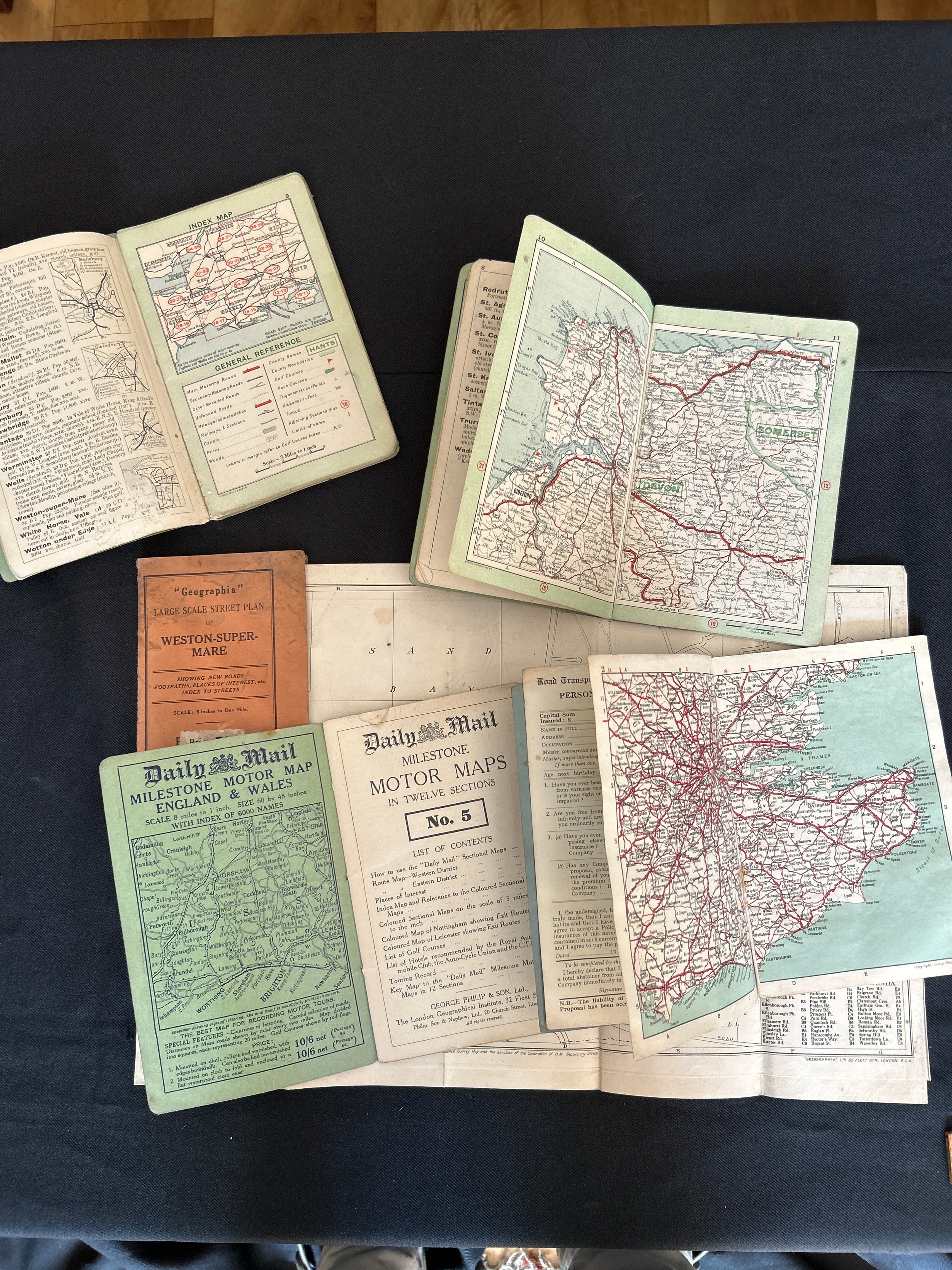 5 Vintage Motoring Maps to include Daily Mail Motor Maps No’s 5, 11 ...