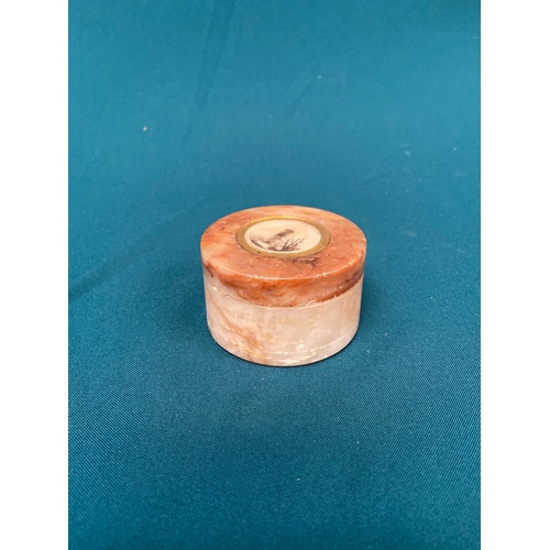7 - Antique onyx ‘Present from Matlock’ souvenir trinket box, inset in the lid with a photograph of the ... 