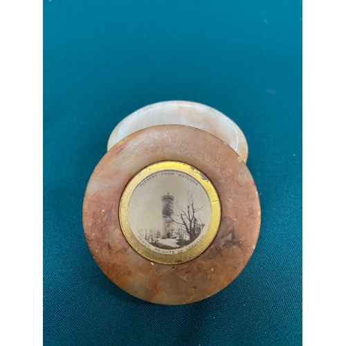 7 - Antique onyx ‘Present from Matlock’ souvenir trinket box, inset in the lid with a photograph of the ... 