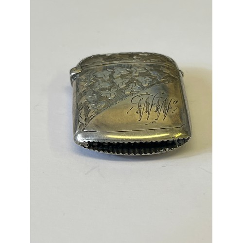 16 - Victorian sterling silver vesta case, chased and engraved on both sides with three leaf decoration, ... 