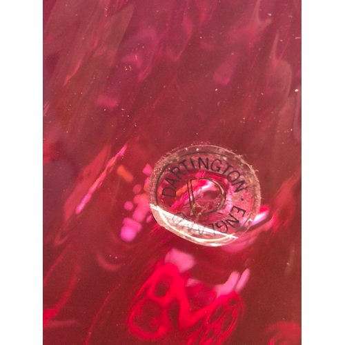 27 - Cranberry glass vase with frilled rim and swirl design by Dartington Crystal 20cm high