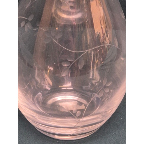 28 - Royal Doulton hand cut crystal vase with etched leaf design 25cm high