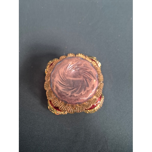 30 - Victorian cranberry glass ruffled bowl with applied decoration 14cm dia plus 2 Murano glass vases