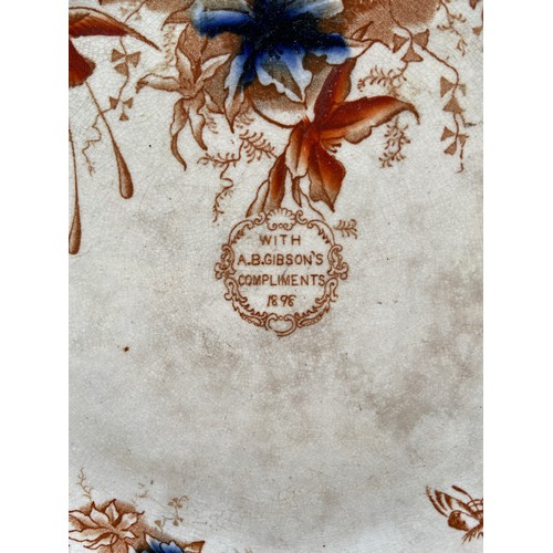 33 - Victorian G.T. Mountford cabinet plate in the Stoke Orchid pattern, with a rare central sepia transf... 