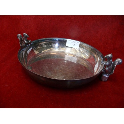 22 - VINTAGE SILVER PLATED SERVING DISH WITH SQUIRREL SHAPED HANDLES, TOGETHER WITH 6X ITALIAN SILVER PLA... 