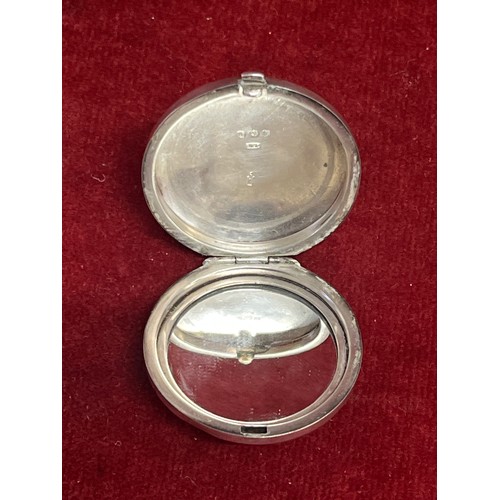 12 - Sterling silver mirror compact Birm 1930, Crisford & Norris ltd with emblem & motto to lid 