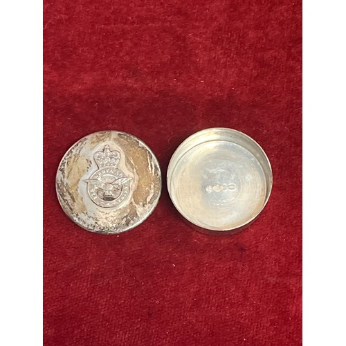 13 - Sterling silver pill box with Royal Air Force emblem badge to lid - Birm 1996 - 38 grams