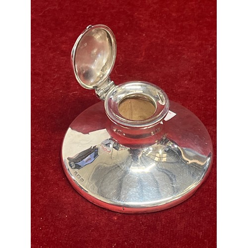 9 - Pair of sterling silver candlesticks Birm 1971 and a sterling silver inkwell Birm 1944 by Levi & Sal... 