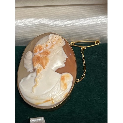 24 - A mid 20th Century cameo shell brooch  - finely carved ladies head with vine leaf hair decoration - ... 