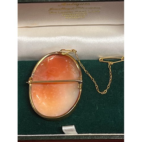 24 - A mid 20th Century cameo shell brooch  - finely carved ladies head with vine leaf hair decoration - ... 