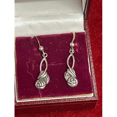 25 - Pair of Mackintosh rose (Glasgow school) silver earrings marked 925 and a Mackintosh rose brooch mar... 