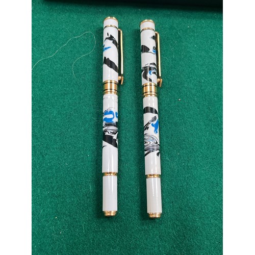 51 - A Pierre Farber 2 pen set inc a fountain pen with iridium point nib and a ballpoint pen - marbled pa... 