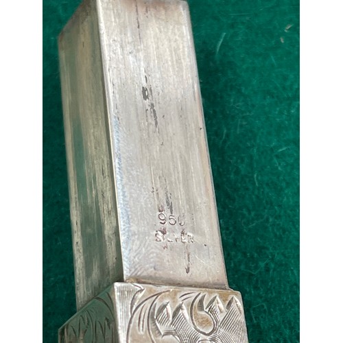 39 - Sterling silver lipstick compact with mirror. Engraved with foliate design and monogram 