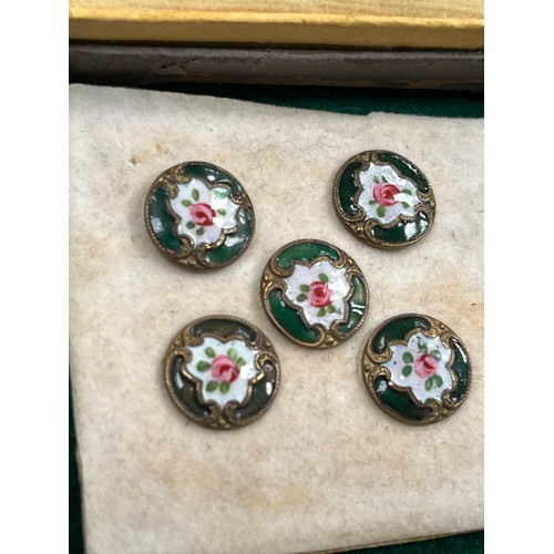 47 - 5 beautiful 19th Century french champleve enamel buttons with rose design and a further set of 3 