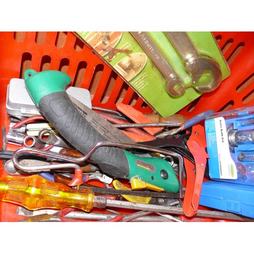Large basket of mixed tools, many new
