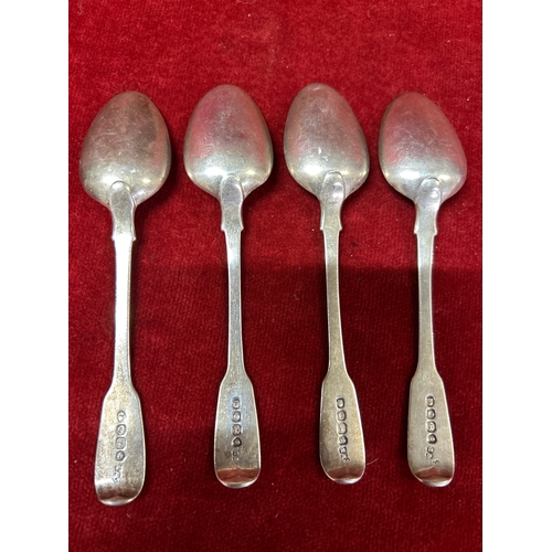 25 - 4 Sterling silver fiddle pattern teaspoons hallmarked London 1829, by William Eaton. Engraved with a... 