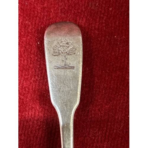25 - 4 Sterling silver fiddle pattern teaspoons hallmarked London 1829, by William Eaton. Engraved with a... 