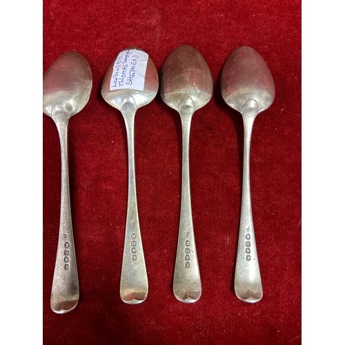 26 - Set of 4 Georgian silver dessert spoons, Old English pattern, hallmarked London 1817 by Thomas Sheph... 