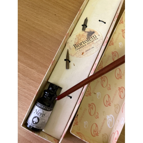 74 - A Venetian dip pen with 2 spare nibs & ink in box, by Bortoletti, Venice