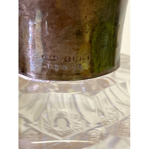 28 - A 1930’s heavy cut crystal decanter & stopper with a silver collar hallmarked Birmingham 1936. John ... 
