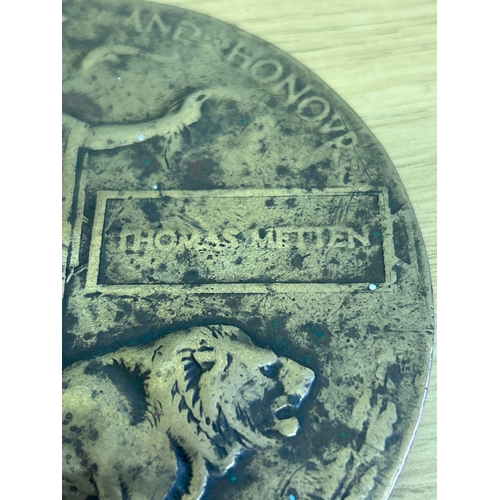 80 - A WW1 Memorial Plaque or “Death Penny” awarded to Thomas Metten