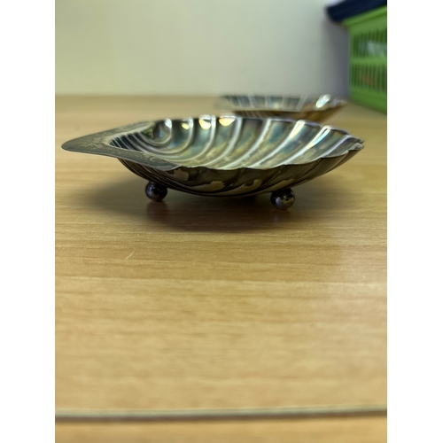 32 - Pair of Victorian sterling silver shell shaped butter dishes, hallmarked Sheffield 1896, maker Atkin... 
