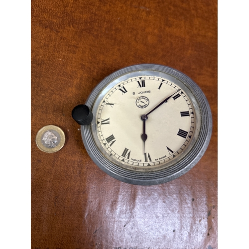 110 - A circa 1930 Jaeger of Paris classic car clock with Swiss movement. Winding button is loose. 9 dia